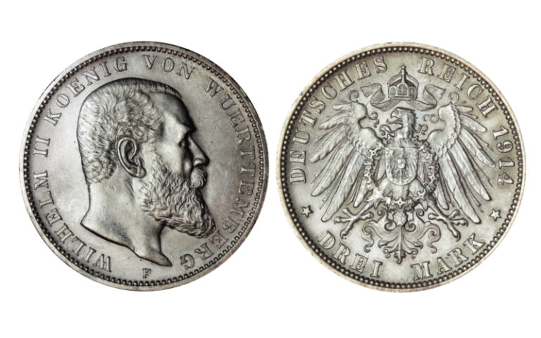 Alemania / Württemberg Willhelm II 3 Marcos 1914 SC