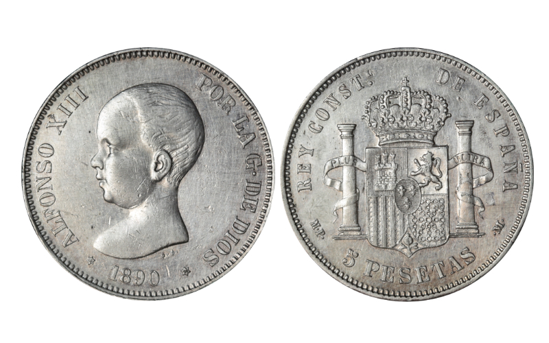 Alfonso XIII 5 Pesetas 1890 * 18-90 MPM MBC-EBC