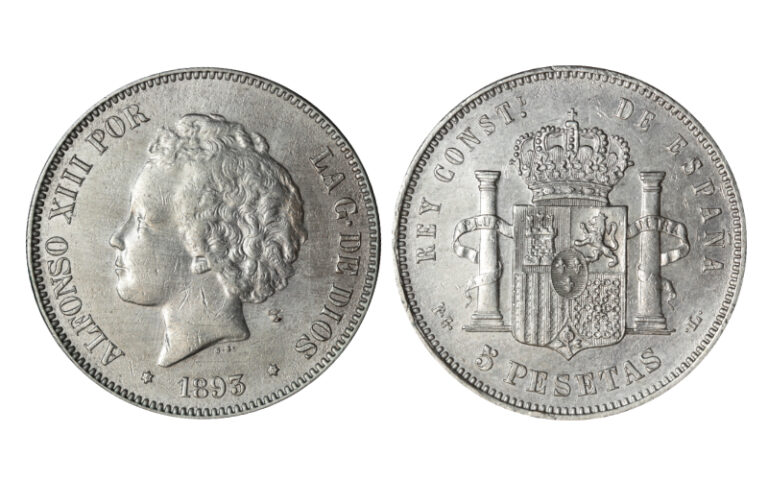 Alfonso XIII 5 Pesetas 1893 *18-93 PGL pequeña contramarca MBC-EBC