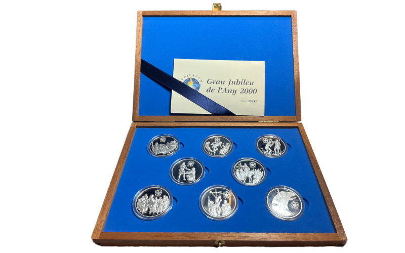 Andorra Estuche Plata 8 Monedas 1999 Gran Jubileo del Año 2000 PROOF