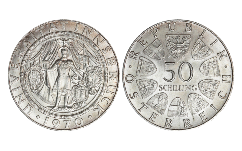 Austria 50 Schilling 1970 300 Aniversario Universidad de Innsbruck EBC+
