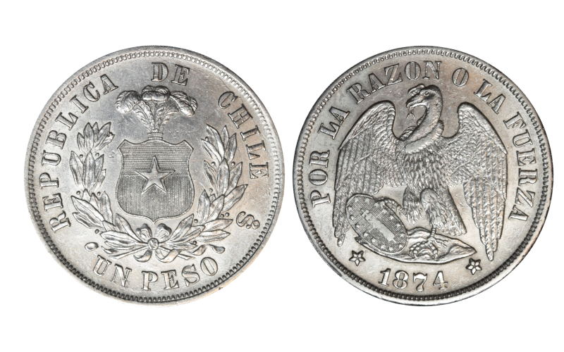 Chile 1 Peso 1874 Condor EBC-