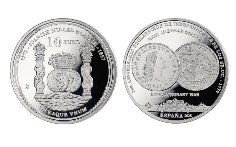 España 10 Euros 2025 250 Aniversario España y la Independencia de los EE.UU. PROOF
