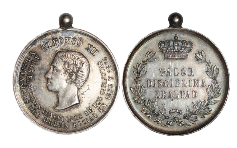Medalla Alfonso XII Dedicada a los Ejércitos Vencedores de los Carlistas 1873-74 Rayitas MBC+