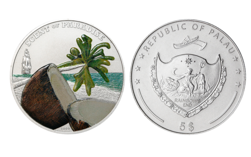 República de Palaos 5 Dólares 2009 Fragancia del Paraíso - Cocos SC
