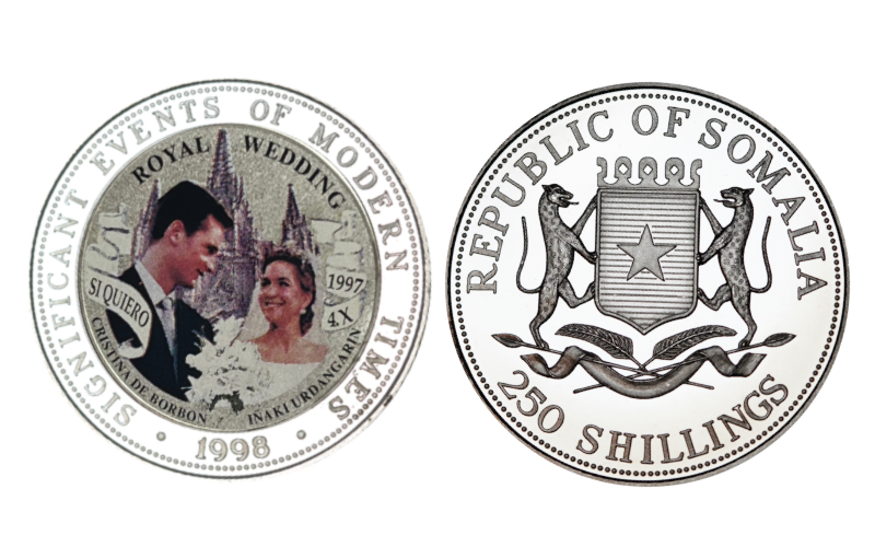 Somalia 250 Shillings 1998 Boda Cristina de Borbón e Iñaki Urdangarín 1997 PROOF