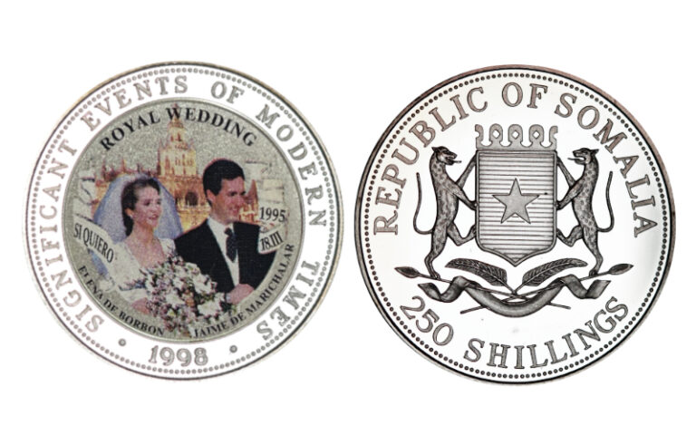 Somalia 250 Shillings 1998 Boda Elena de Borbón y Jaime de Marichalar 1995 PROOF