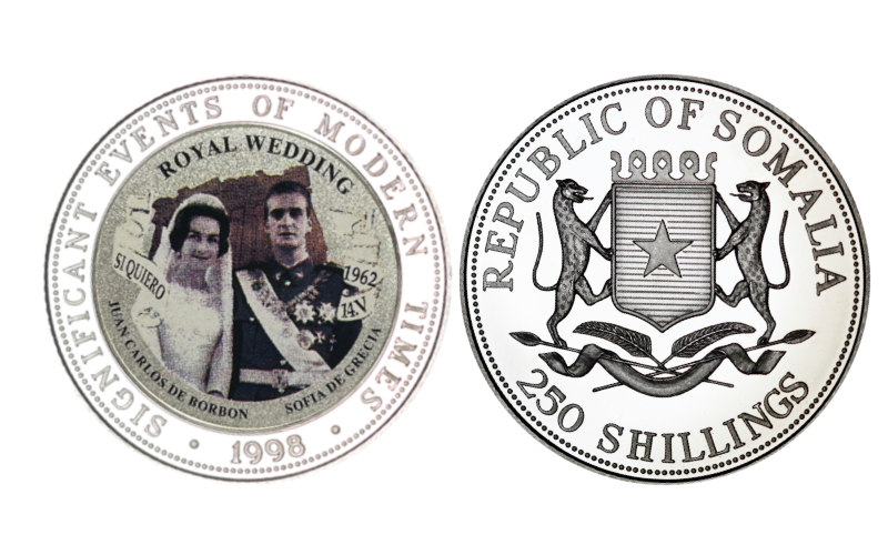 Somalia 250 Shillings 1998 Boda Juan Carlos I y Sofía de Grecia 1962 PROOF