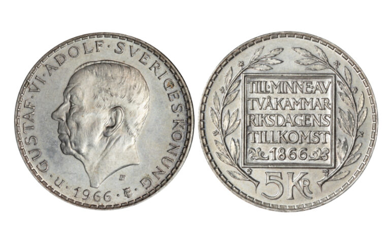 Suecia Gustav Adolf VI 5 Coronas 1966 Centenario de la Reforma Constitucional EBC
