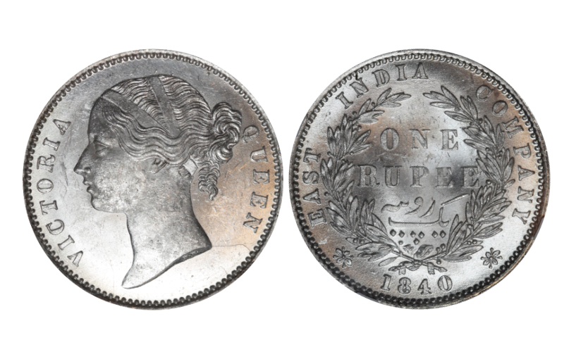 Compañía de las Indias Orientales Reina Victoria 1 Rupia 1840 Certificada NGC MS69 SC