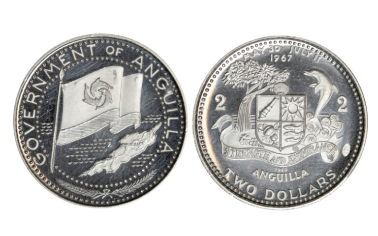 Anguilla 2 Dólares 1969 Bandera nacional PROOF