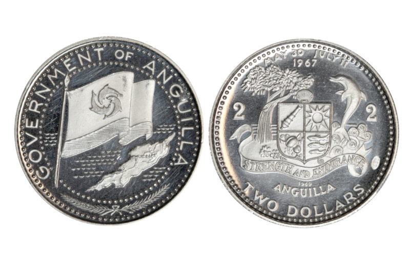 Anguilla 2 Dólares 1969 Bandera nacional PROOF