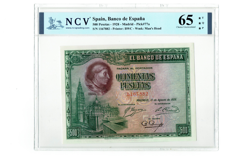 500 Pesetas 15 de agosto de 1928 Cardenal Cisneros Certificado SC