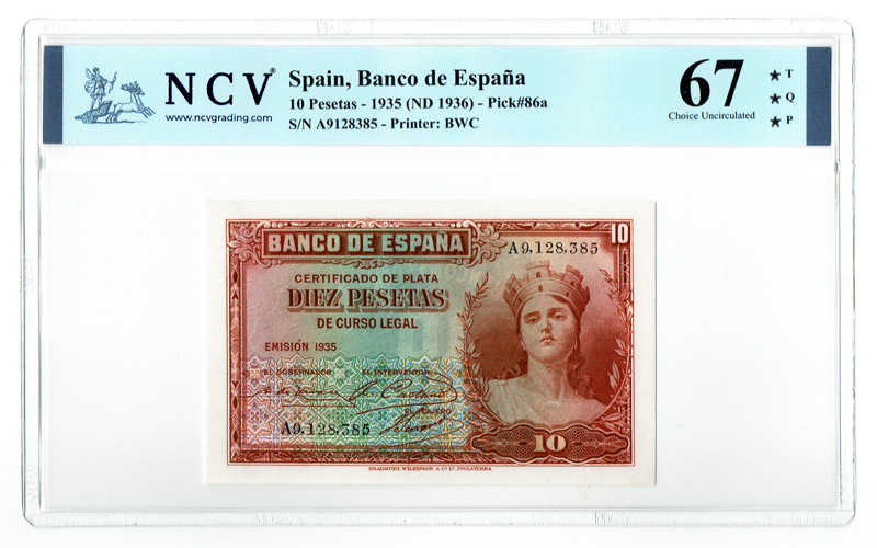 10 Pesetas 1935 Serie A Certificado SC