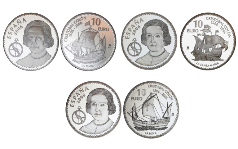 España Serie Plata 10 Euros 2006 V Centenario de Cristóbal Colón: La Santa María, La Pinta y La Niña. PROOF