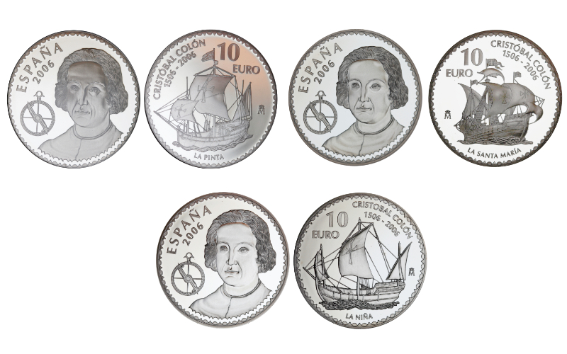 España Serie Plata 10 Euros 2006 V Centenario de Cristóbal Colón: La Santa María, La Pinta y La Niña. PROOF