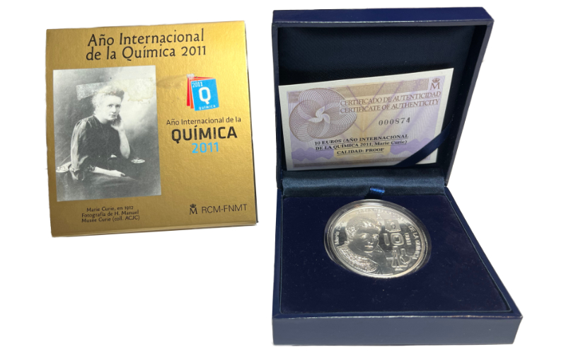 España 10 Euros 2011 Año Internacional de la Química - Marie Curie Rayitas PROOF