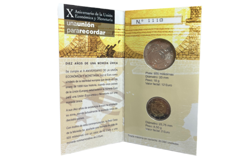 España Cartera 2 y 12 Euros 2009 X Aniversario de la Unión Económica Monetaria BU PROOF