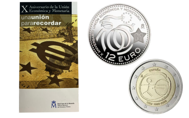España Cartera 2 y 12 Euros 2009 X Aniversario de la Unión Económica Monetaria BU PROOF