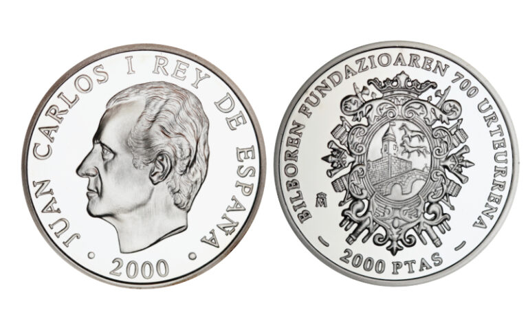 España 2.000 Pesetas 2000 700 Aniversario de la Fundación de la Villa de Bilbao PROOF