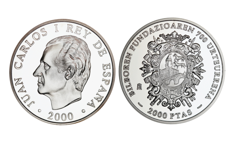 España 2.000 Pesetas 2000 700 Aniversario de la Fundación de la Villa de Bilbao PROOF
