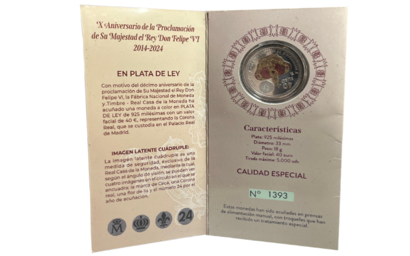 España Cartera 40 Euros 2024 X Aniversario de la Proclamación de S.M. El Rey Don Felipe VI PROOF