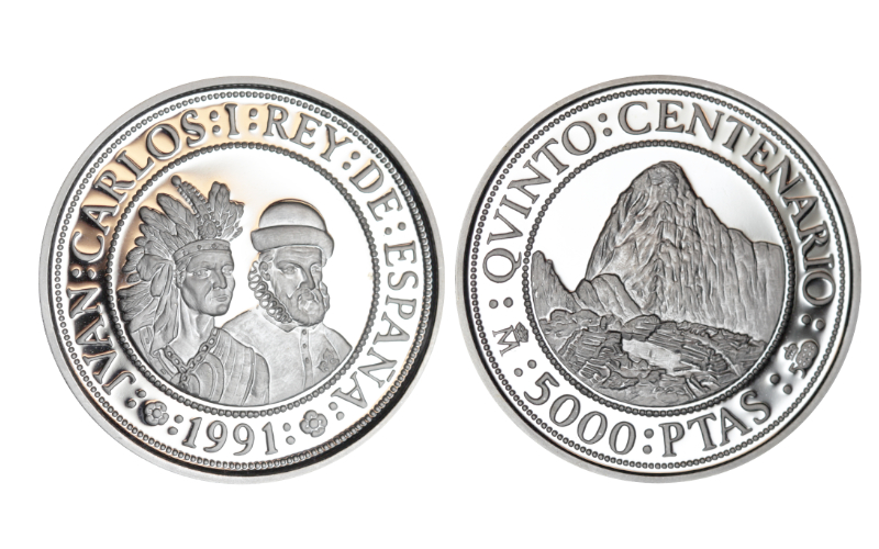 España 5.000 Pesetas 1991 V Centenario Pizarro y Atahualpa PROOF