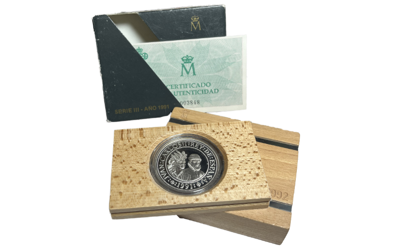 España 5.000 Pesetas 1991 V Centenario Pizarro y Atahualpa PROOF
