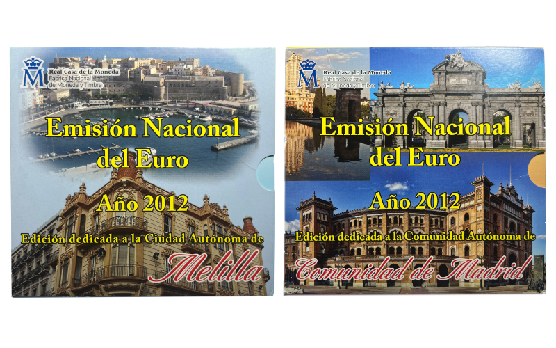 España Carteras Oficiales Euros 2012 Melilla y Madrid BU