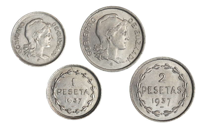 Euzkadi Gobierno Serie 1 y 2 Pesetas 1937 EBC y SC