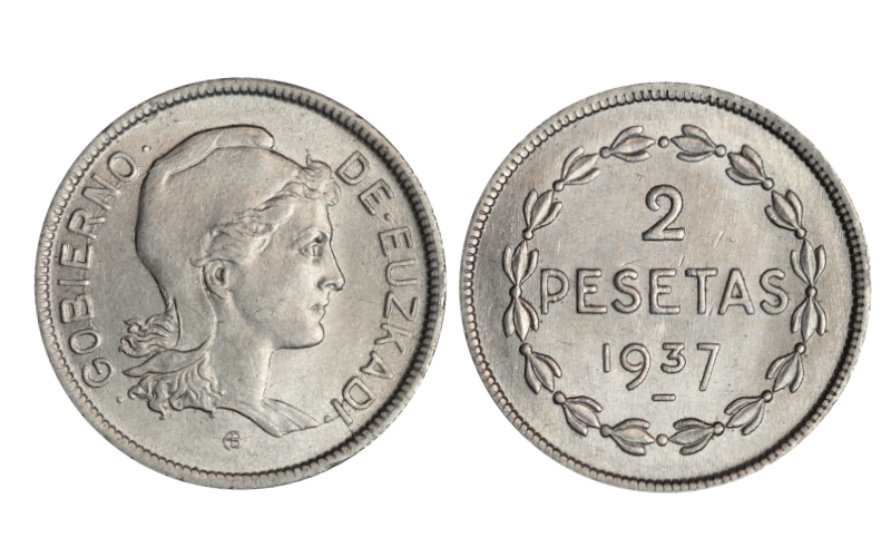Euzkadi Gobierno Serie 1 y 2 Pesetas 1937 EBC y SC