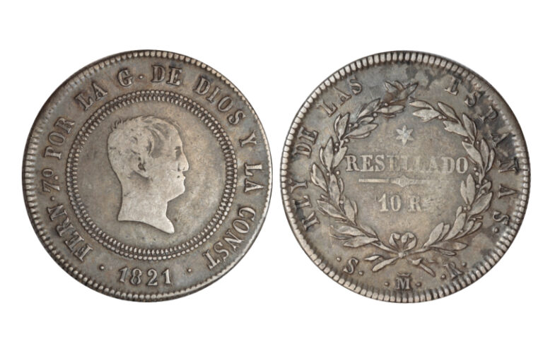 Fernando VII 10 Reales "Resellado" 1821 Madrid MBC
