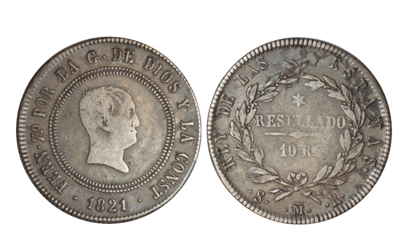 Fernando VII 10 Reales "Resellado" 1821 Madrid MBC