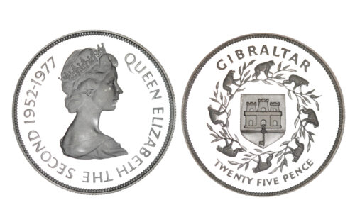 Gibraltar 25 Peniques 1977 25 Aniversario llegada al trono Isabel II PROOF
