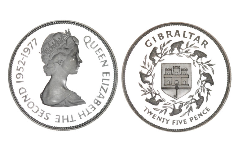 Gibraltar 25 Peniques 1977 25 Aniversario llegada al trono Isabel II PROOF