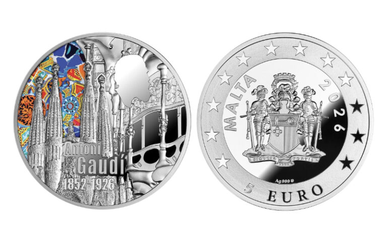 Malta 5 Euros 2026 100 Aniversario de la Muerte de Antoni Gaudí PROOF