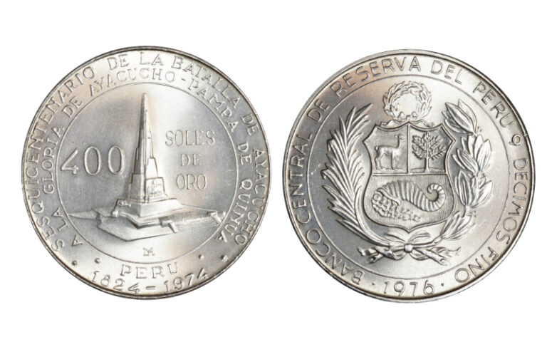 Peru 400 Soles de Oro 1976 Sesquicentenario de la Batalla de Ayacucho SC