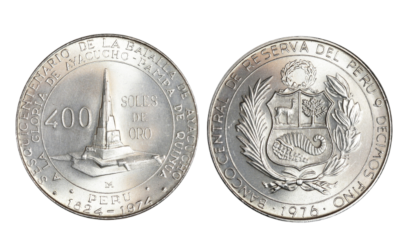 Peru 400 Soles de Oro 1976 Sesquicentenario de la Batalla de Ayacucho SC